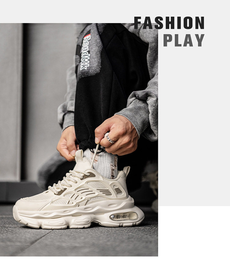 Giày sneaker nam cổ thấp buộc dây đế dày bọc da phong cách thời trang, giày thể thao tăng chiều cao — Cà phê ZS-F 8965m, ZS-F8965 Xingka, ZS-F8965 màu đen chi tiết 7
