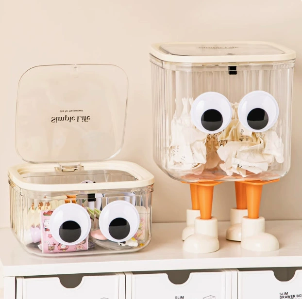 Настольные аксессуары для волос Коробка для хранения DIY Большие глаза с крышкой Настольный мусорный бак для девочек