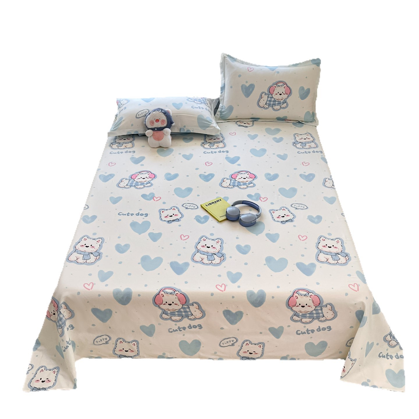 Impresión de algodón de cuatro piezas encantadora sábanas de dibujos animados cubierta de cama de tres piezas estudiantes ropa de cama casera cuatro estaciones