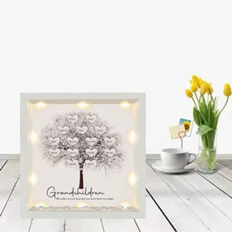 Transfronterizo europeo y americano Venta caliente personalizado marco de fotos de árbol familiar 1-25 nombres para el regalo del Día de la madre