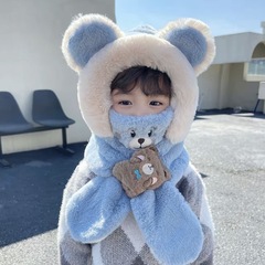 儿童冬季帽子围巾一体男女童毛绒帽防风防寒护耳口罩可拆卸三件套
