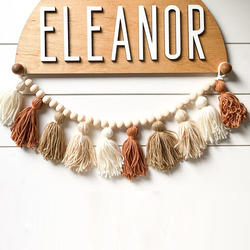 ins Nordic style hand-woven wooden beads string wool tassel string home children's room decoration wall hangings wall hangings