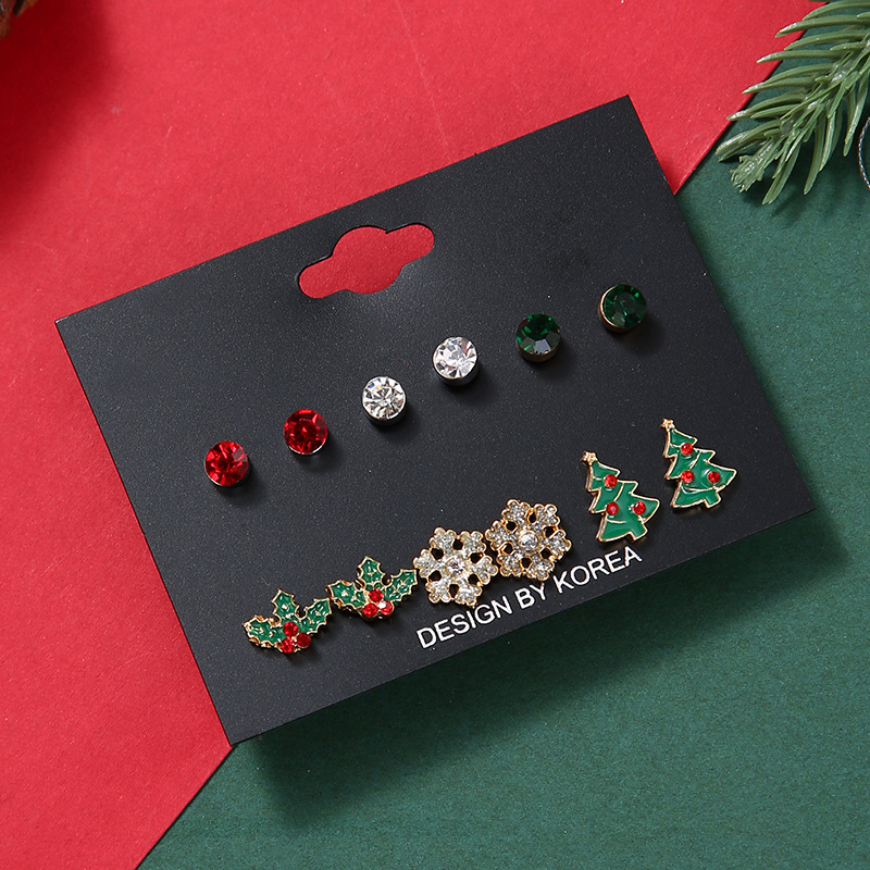 Cute Christmas Tree Snowflake Alloy Plating Inlay Rhinestones Ear Studs 1 Set display picture 4