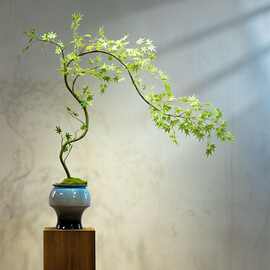 装饰流泉古风禅意盆景高级小型玄关摆件茶室新中式仿真绿植假花枫