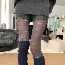 复古镂空蝴蝶结竖纹连裤袜女秋冬miu系高级感外穿百搭显瘦打底袜