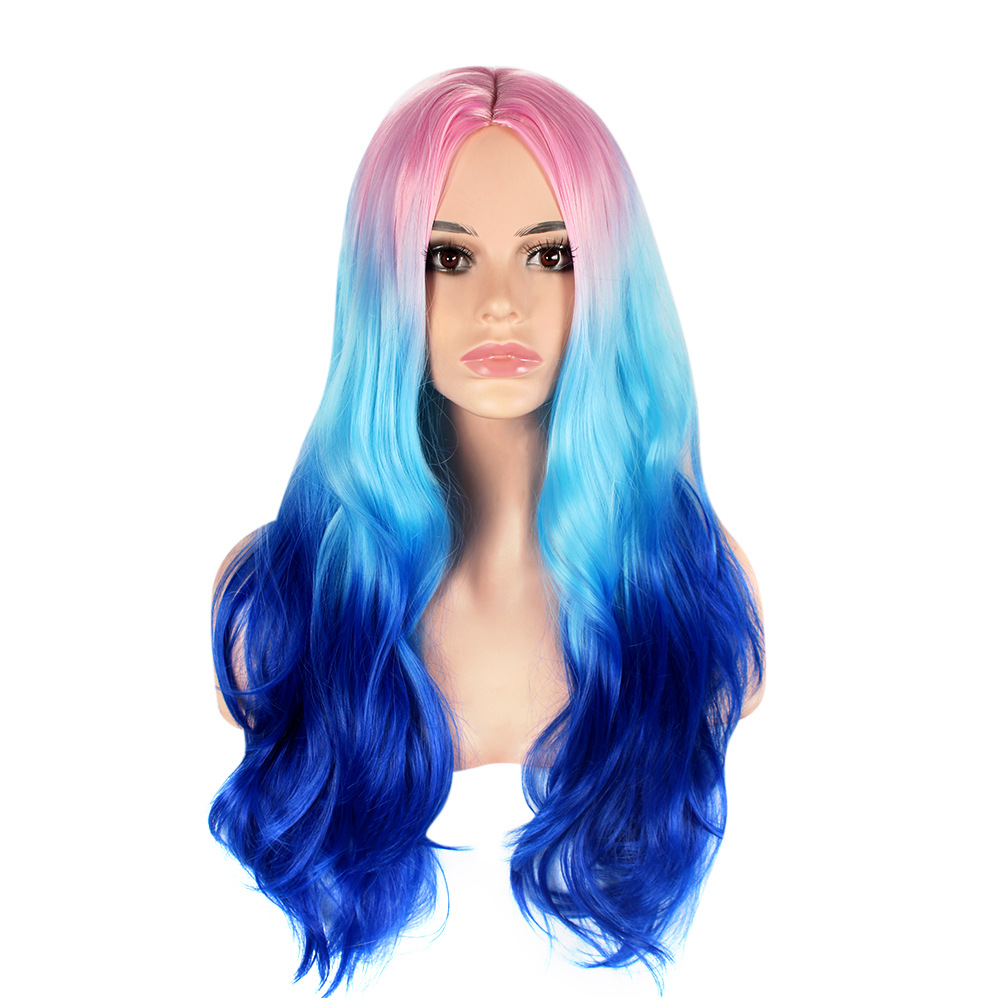 Synthetic wig Women's long with three color gradient synthetic fiber wig and a new large wave fluffy curly hair_voghion.com
