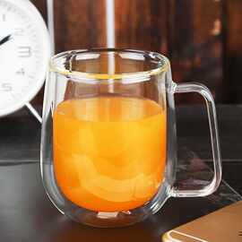双层隔热玻璃杯喝水咖啡杯创意透明带把有盖茶杯家用水杯子口杯