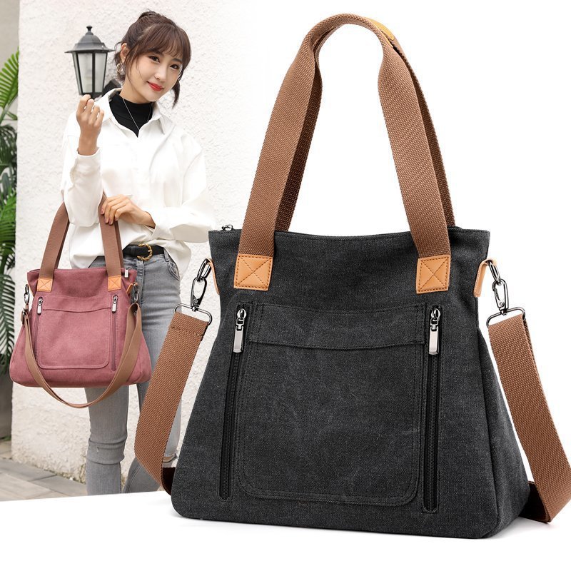 Bolso Tote de Hombro para Mujer de Lona de Gran Capacidad con Cierre para Uso Diario image 2