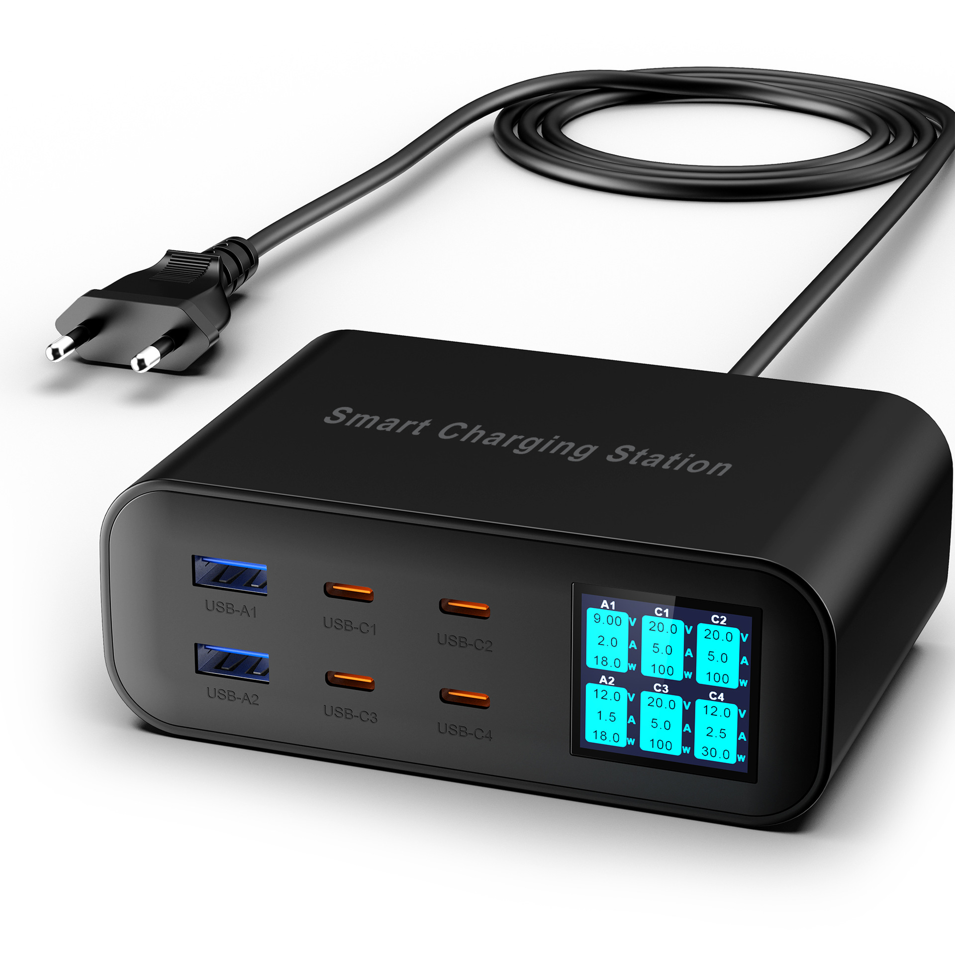 USB çoklu bağlantı noktalı şarj cihazı PD hızlı şarj çok fonksiyonlu 6 bağlantı noktalı çoklu arayüz akıllı dijital ekran çok delikli masaüstü şarj cihazı PD100W