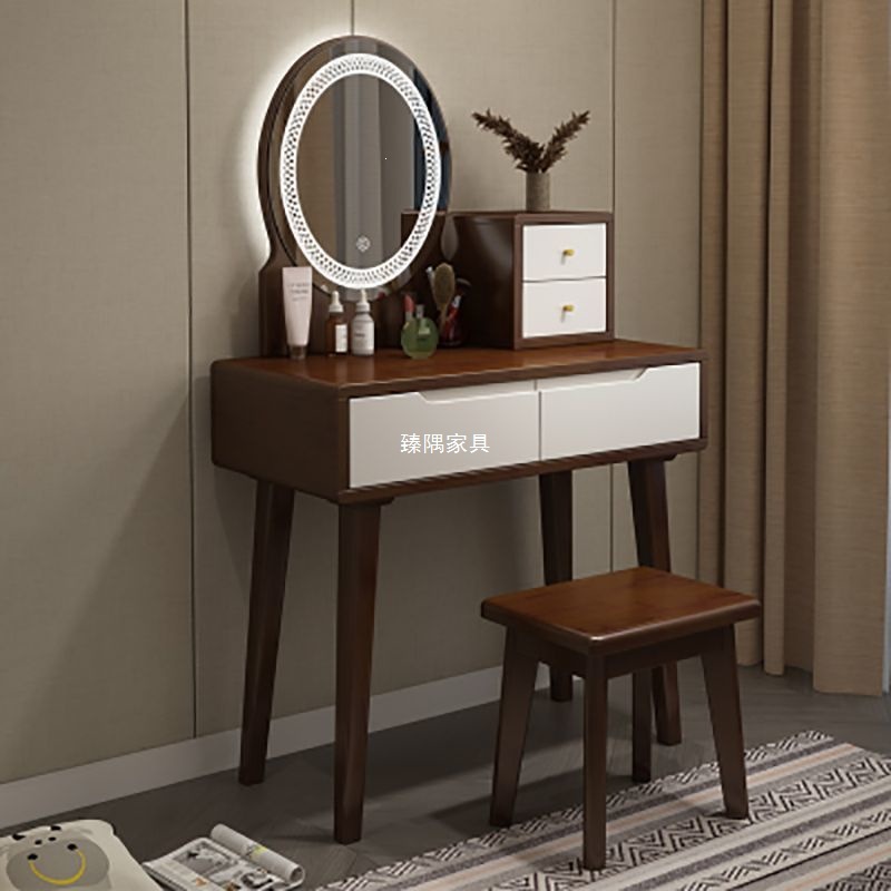 Mesa de tocador de madera sólida nórdica moderna y simple 60 / 80 con lámpara de almacenamiento mesa de maquillaje mesa de maquillaje dormitorio