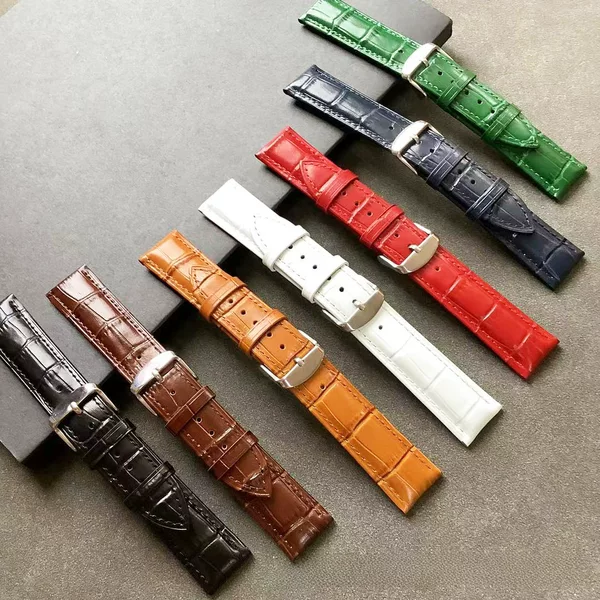 Genuine leather watch strap in stock wholesale first layer cowhide watch strap bamboo pattern plain pin buckle butterfly buckle for men and women