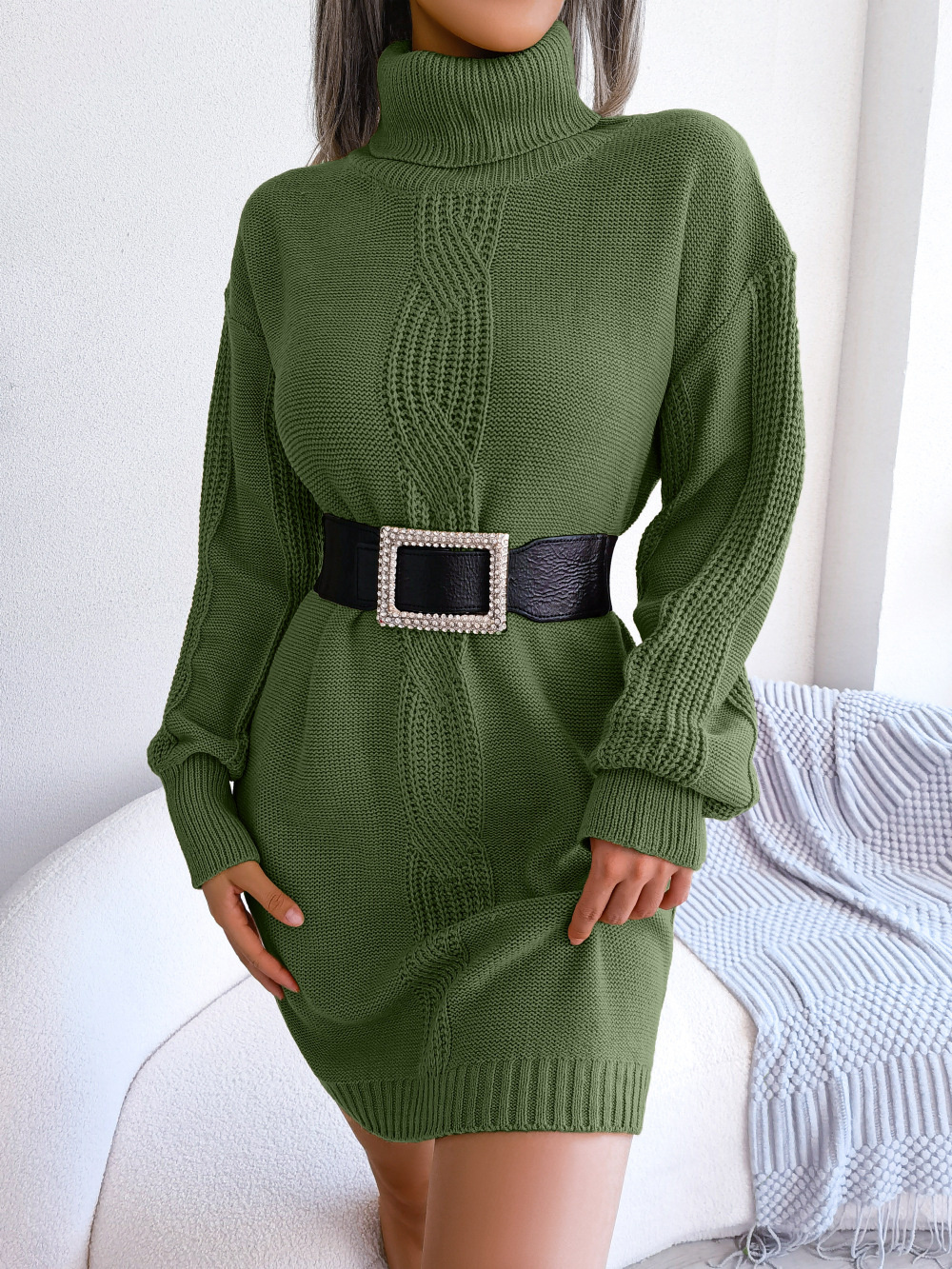 Women's Sweater Dress Casual Turtleneck Long Sleeve Solid Color Above Knee Street display picture 2