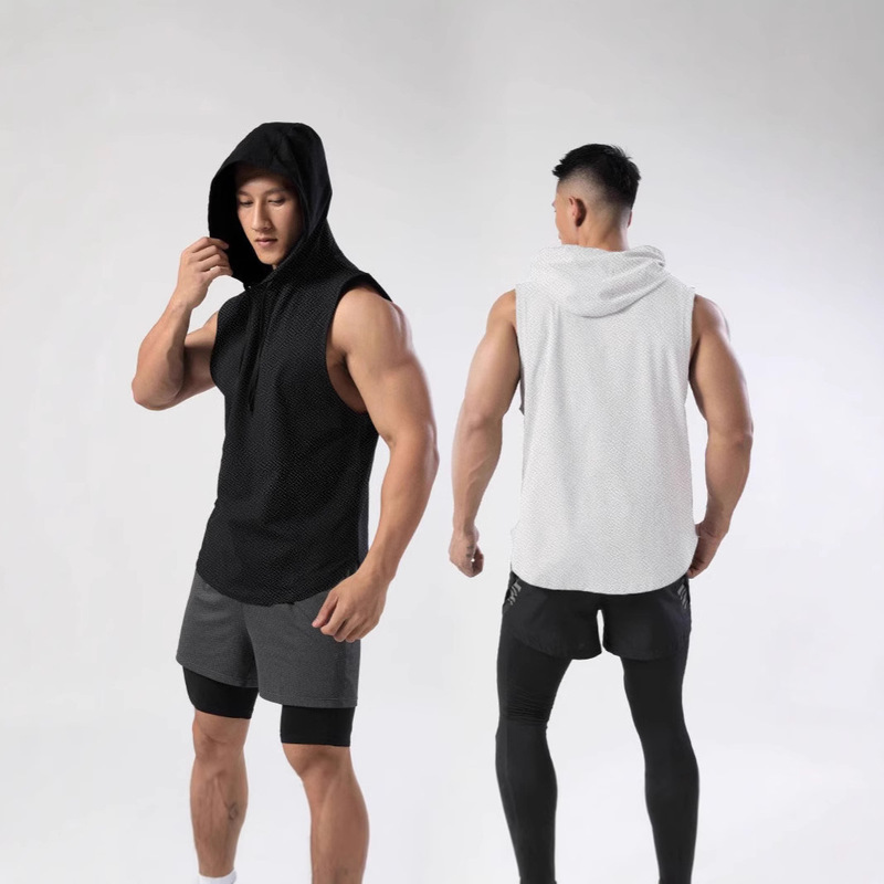 Hooded Vest Men's Sports Summer Sweatshirt Basketball Vest Vest Thin Sleeveless Top Fitness Bottoming Shirt