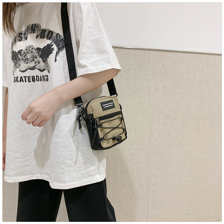 67g Weight Zipper Closure Type Single Shoulder Strap Strap Type Crossbody Bag Bags Type Nylon Material Letter Pattern Streetwear Style Square Shape Khaki, Light Grey, White, Black Color Small Size Small Nylon Letter Streetwear Square Zipper Crossbody Bag 18