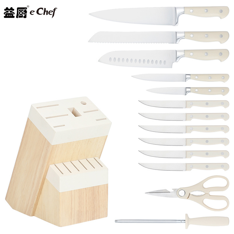 跨境现货14件套刀具套装ABS柄花钉西式料理主厨刀三文鱼切肉刀|undefined