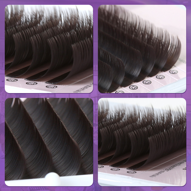Fábrica de injerto de pestañas transfronterizas, una sola raíz de gran capacidad, pestañas redondas negras marrones, pestañas curvas, flores naturales, pestañas falsas al por mayor