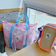 韓国insビーチバッグ大容量フィットネス水着収納袋アウトドアポータブルシングル肩折りたたみ手提げネットバッグ