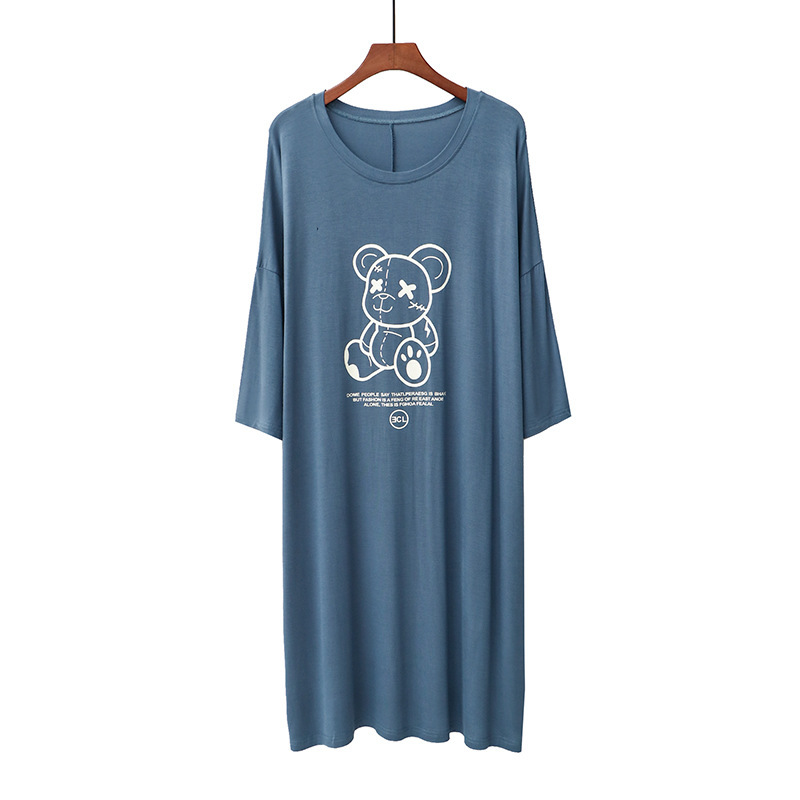 Modal Nightdress Women's Summer New Printed Nightdress Fat Large 100.00kg Wearing Loose Home Dress for Pregnant Women