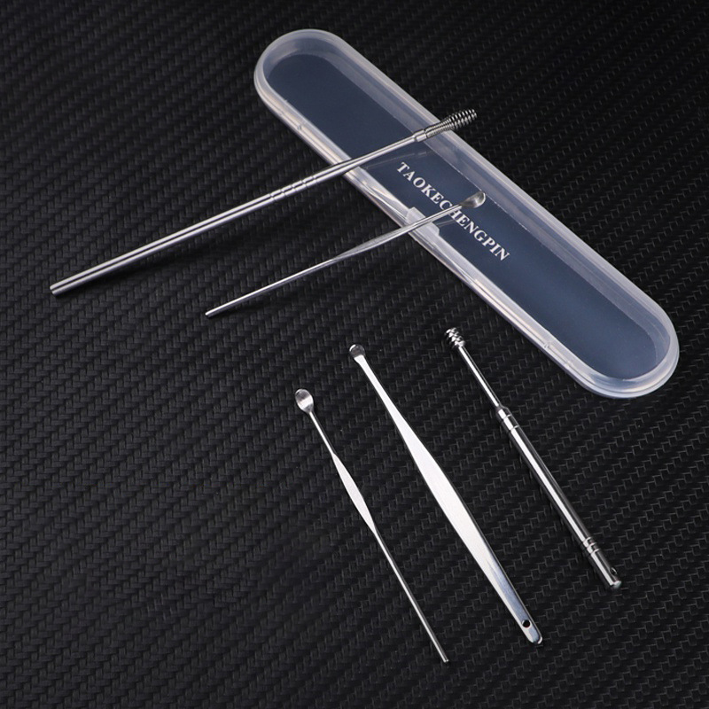 Cavar cucharas de orejas limpias de orejas de acero inoxidable conjunto de herramientas de extracción de orejas para bebés adultos extraer excremento de orejas de niños tipo espiral