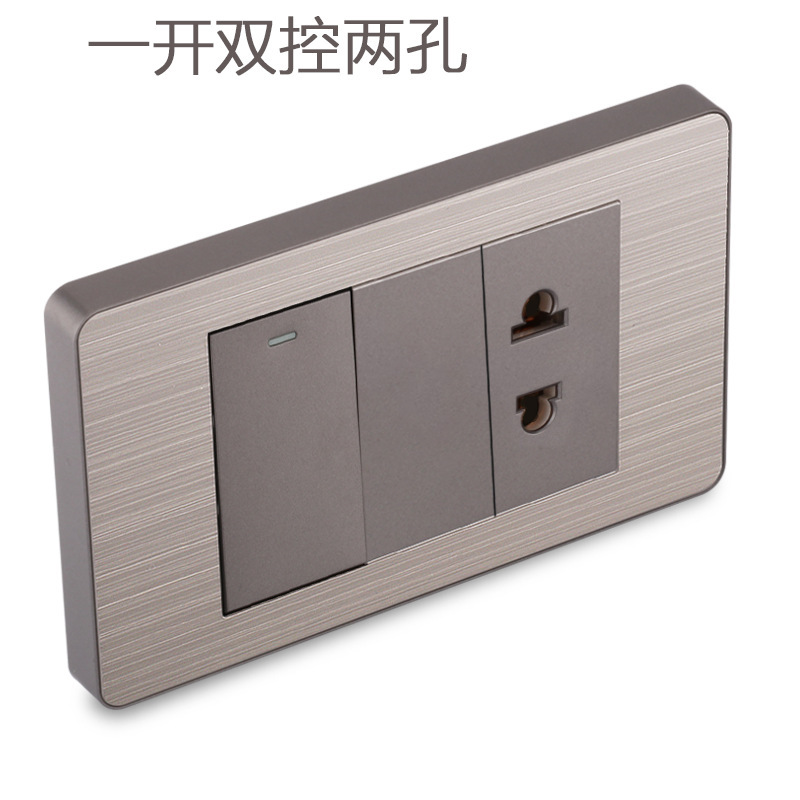 15A panel de metal de acero inoxidable gris dibujado tres agujeros Taiwan fabricado en Estados Unidos enchufe de pared conmutador suministro directo