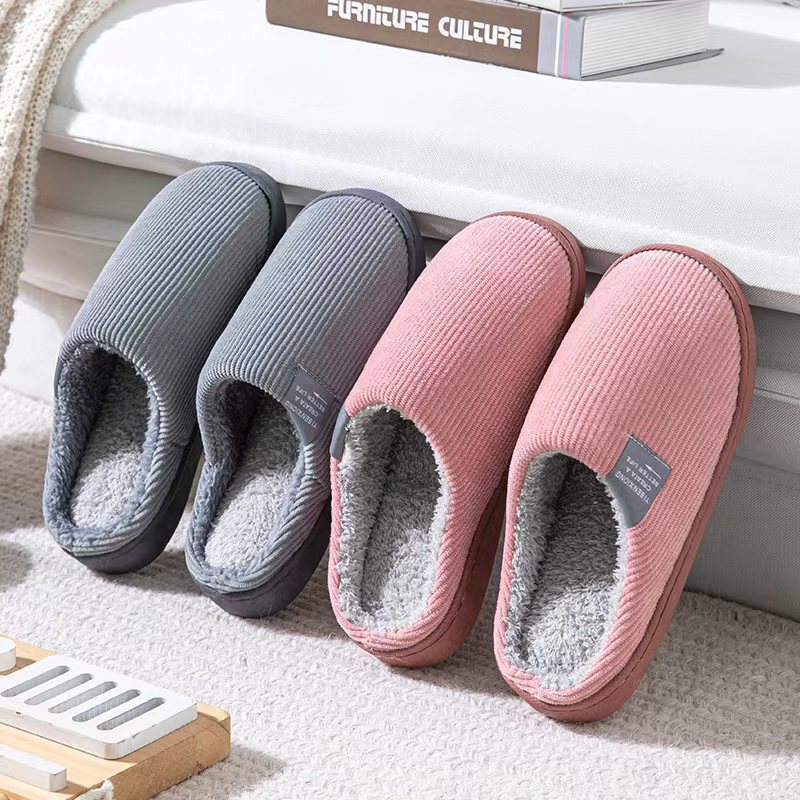Autumn and Winter Cotton Slippers for Women and Couples, Indoor Home Thick-Soled Non-Slip Cotton Slippers, Plush Slippers for Men, Cold-Proof