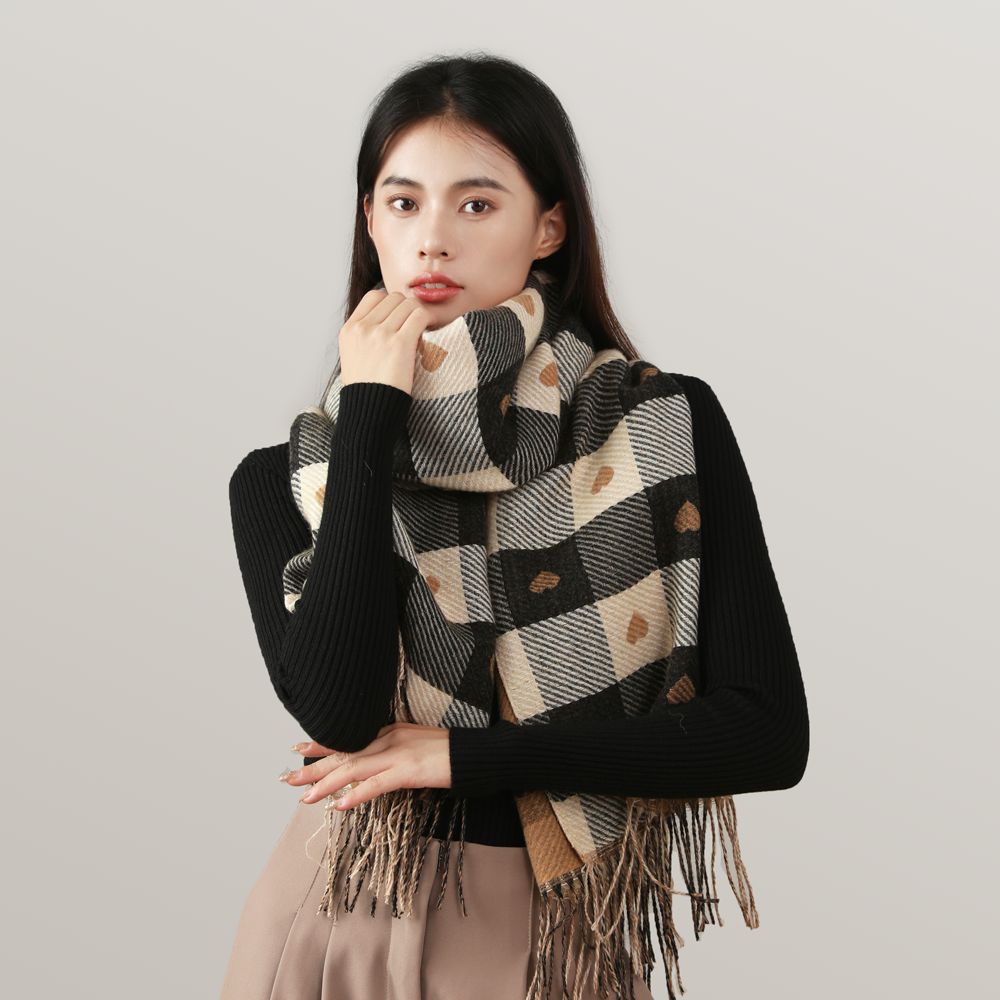 Otoño e invierno nueva bufanda caliente engrosada estilo coreano versátil Plaid encantador chal Cachemira-como bufanda de alto grado para las mujeres