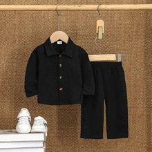 外贸跨境批发供应欧美新款男童长袖休闲衬衫和休闲长裤帅气套装款