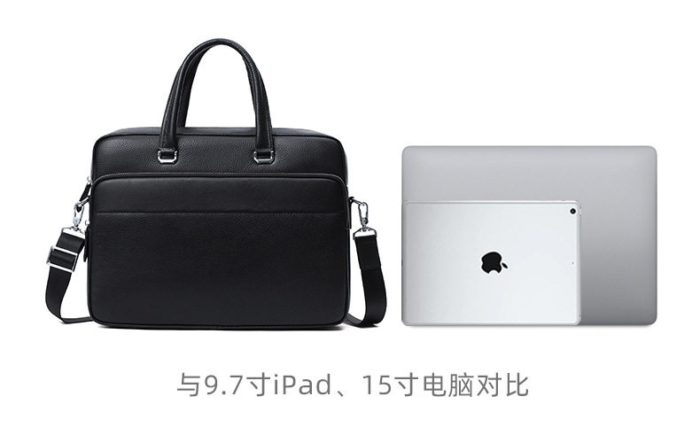 Túi xách tay nam da bò thật 39×9×29 cm đựng laptop 15 inch, túi công sở đeo chéo một vai — Màu đen chi tiết 10