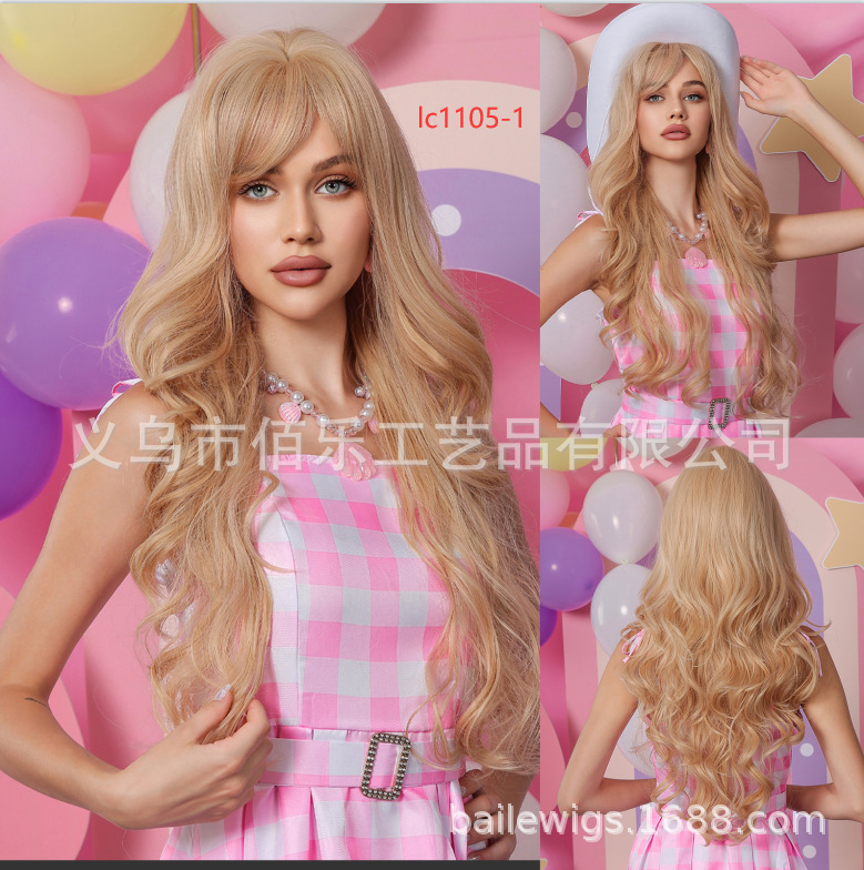 Peruca de mujer cubierta de cabeza rosa picante teñido cabello rizado largo Xuchang fibra química pelucas mujeres europeas y estadounidenses al por mayor cabello spot image 8