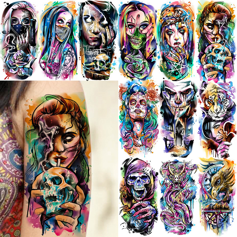Watercolor Chicano Tattoo Stickers Waterproof Temporary Tattoo Stickers for Arms and Legs Watercolor Chicano Tattoo Stickers Waterproof Temporary Tattoo Stickers for Arms and Legs