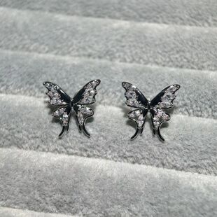 Zircon Liquid Butterfly Ear Bone Nail Titanium Steel Flat Bottom Screw Buckle Ear Nail Earrings Super Flash Unique Earrings Earrings