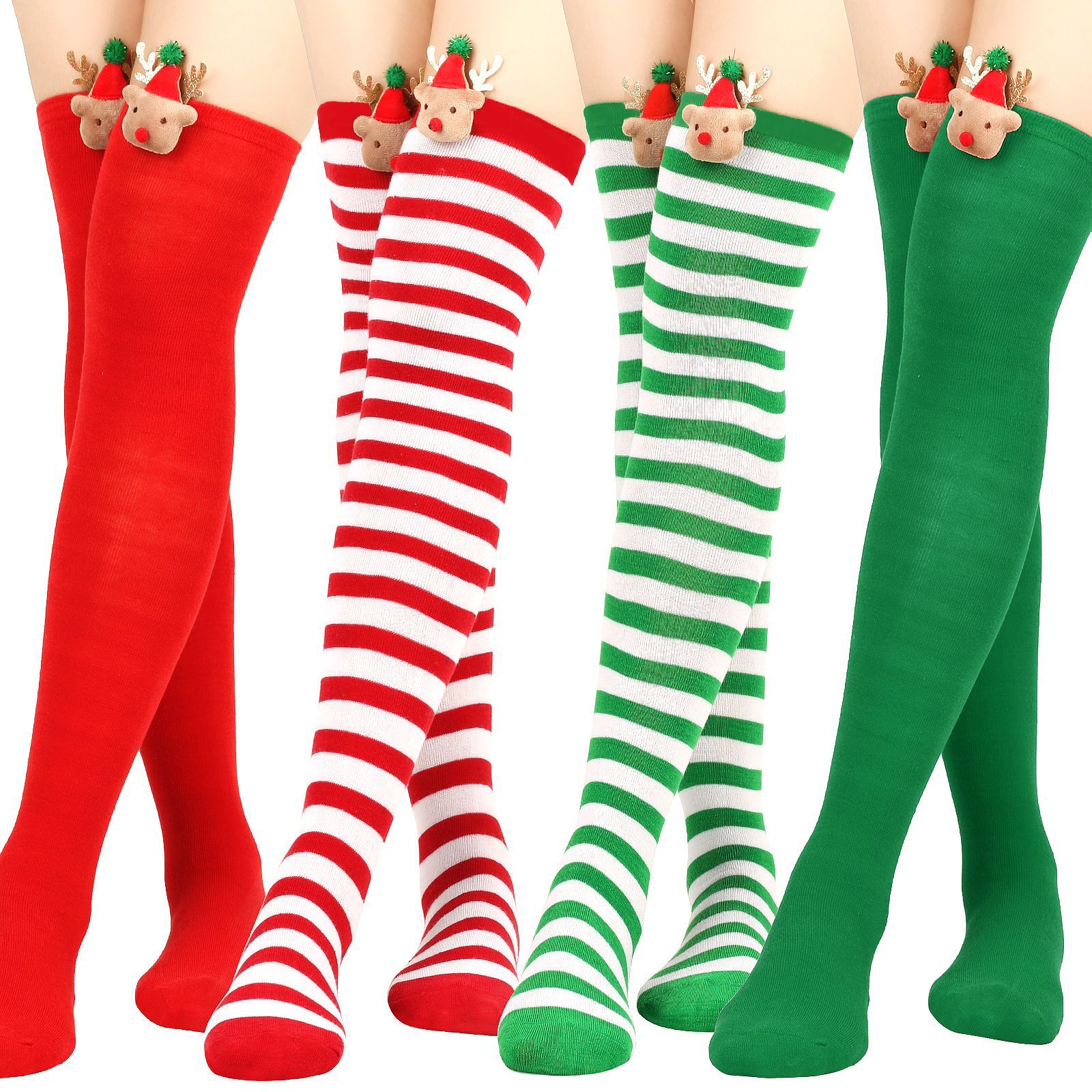 Women's Christmas Stripe Solid Color Polyester Over The Knee Socks display picture 1