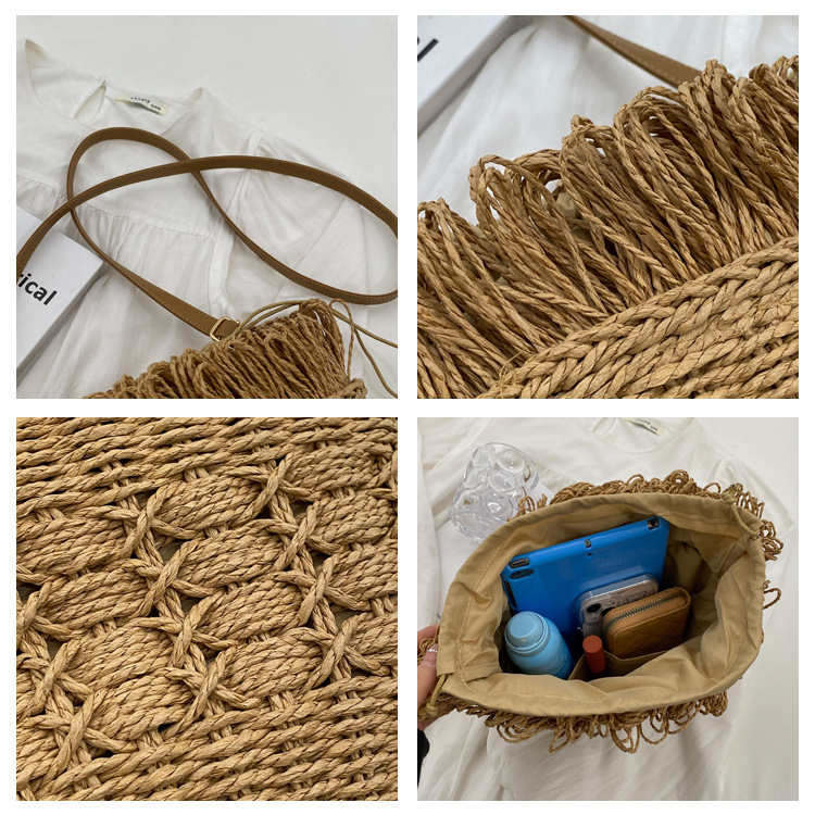 Women's Medium Straw Solid Color Vacation Beach Weave String Straw Bag display picture 6