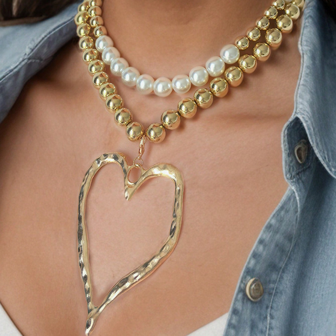 1 Piece Quantity Vacation Heart Shape Alloy Zinc Alloy Beaded Chain Pendant Necklaces Wholesale