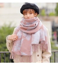 羽毛羊绒围巾女冬季韩版高档洋气流苏披肩加厚保暖双面双色围巾