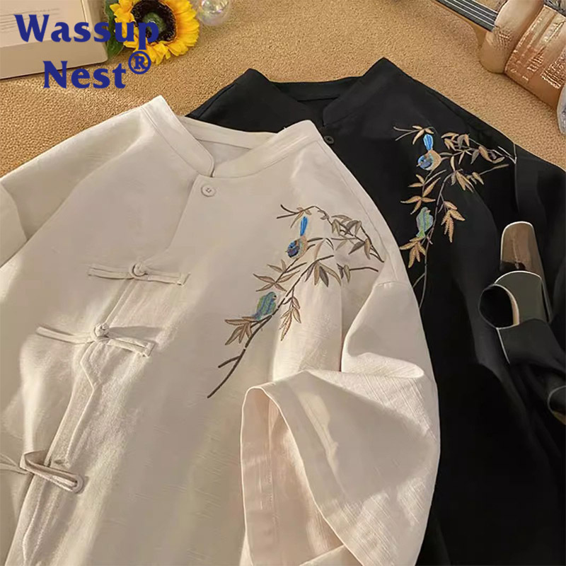 wasuup Embroidered Cotton and Linen Shirt Men's Short-sleeved Summer Thin Loose plus size Men's Chinese Style Shirt wasuup Embroidered Cotton and Linen Shirt Men's Short-sleeved Summer Thin Loose plus size Men's Chinese Style Shirt