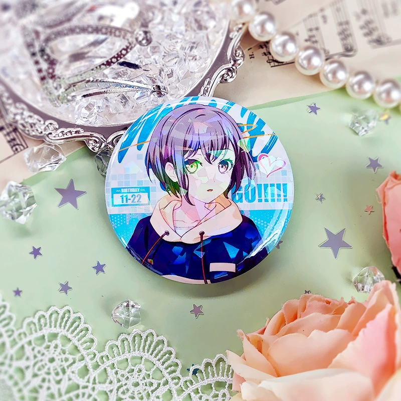 Баннер-значок (BanGDream! My GO) 58 мм голографическая трещиноватая-стеклянная кнопка, баббитовая основа