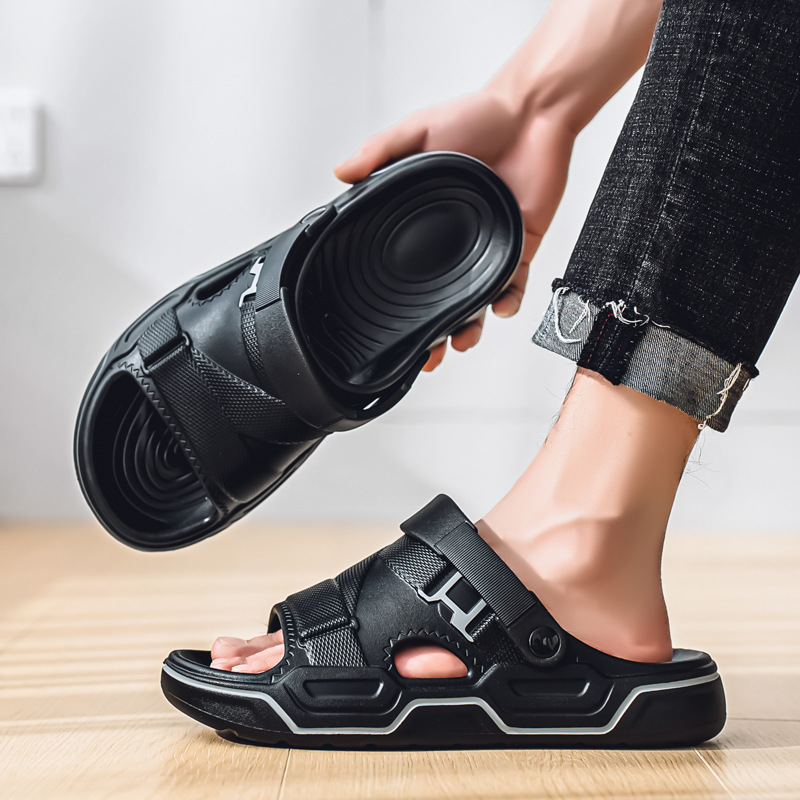 Zapatillas transfronterizas verano nuevo estilo antideslizante de una palabra río arriba zapatos transpirables suela suave dos cinturones sandalias y pantuflas de eva para hombre