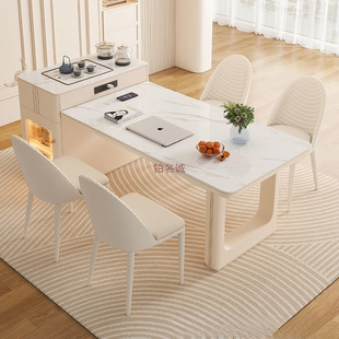 Cream-Style Slate Island Dining Table and Tea Table Integrated Retractable Small-Sized Household Light Luxury Modern Simple Dining Table