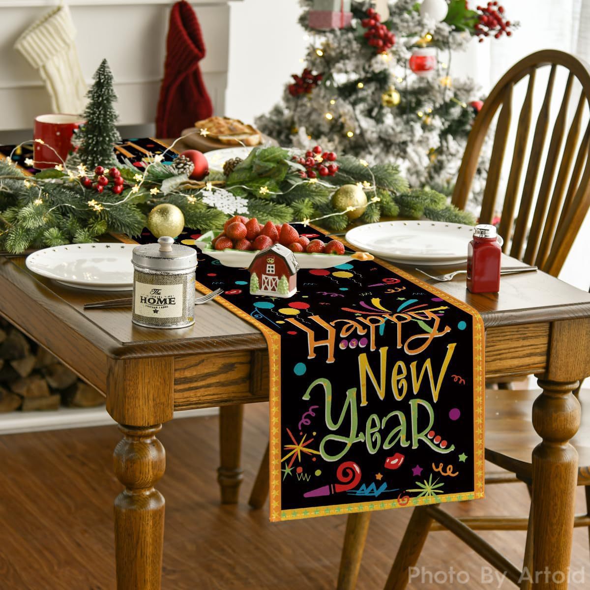 Bandera de Año Nuevo Fiesta de comedor Celebración Decoración Mesa de comedor Feliz Año Nuevo Hogar chimenea porche Mesa de mesa