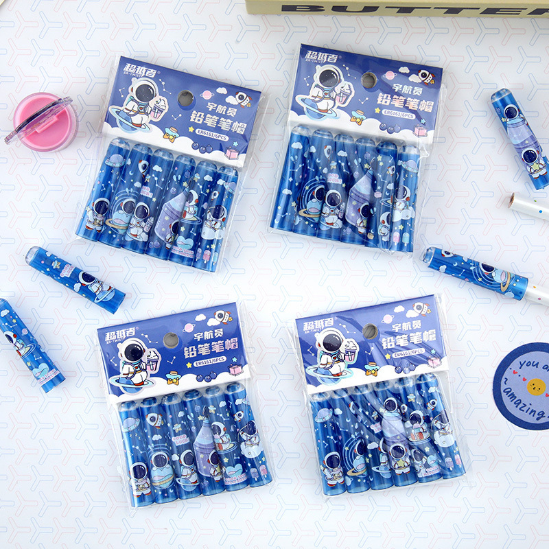 ER6161 astronauta lápiz cubierta cubierta de lápiz transparente lindo alumno de la escuela primaria cubierta de punta de lápiz papelería