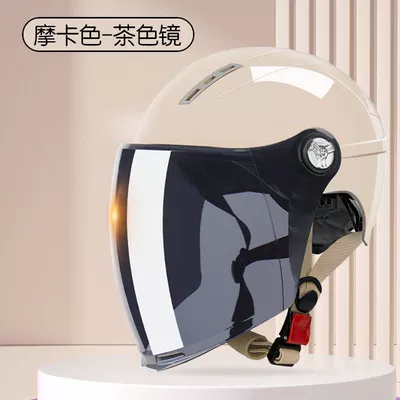New National Standard Men's Half Helmet Autumn and Winter Electric Vehicle Helmet Women's Motorcycle All-Season Safety Helmet Summer Sun Protection and Warmth (Motosiklet kaskı (dəbilqə)) - 3c-certification-x9-mocha-color-sunscreen-long-glasses