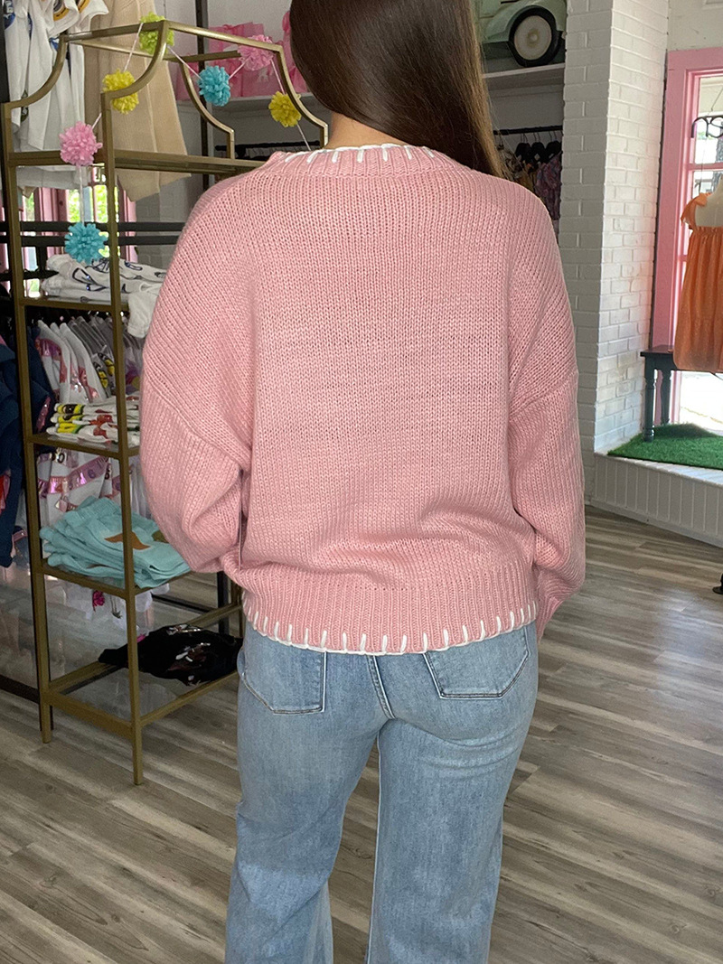 Vêtements pour femmes Pull jacquard à nœud pour femme Automne et hiver Style paresseux Pull ample chaud et confortable_voghion.com