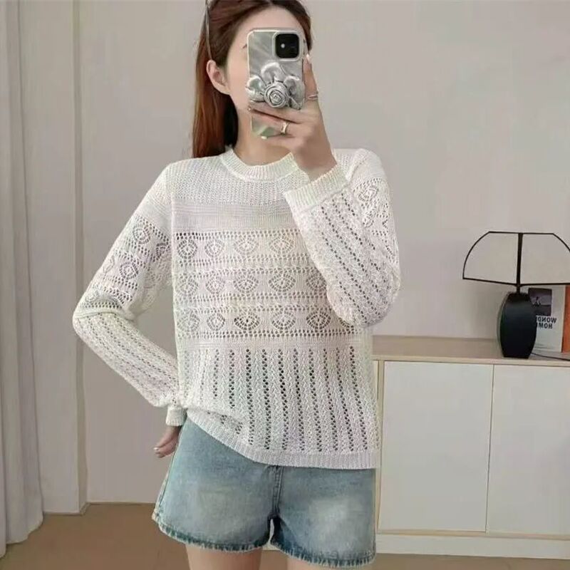 Knitted Sweater Early Autumn Thin Hollow-Out Top Women's Autumn New Style Long-Sleeve Loose Breathable Jacket Mesh Cover-Up Trendy