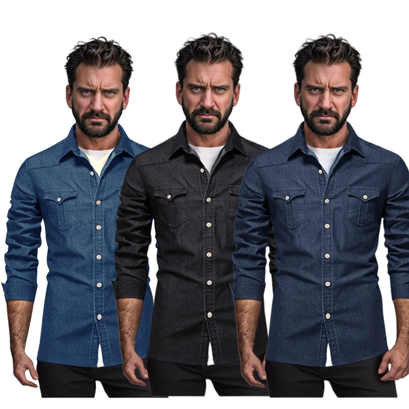 in stock Europe and the United States men's shirt 2025 new wish Denim cardigan European version plus size Amazon coat AliExpress