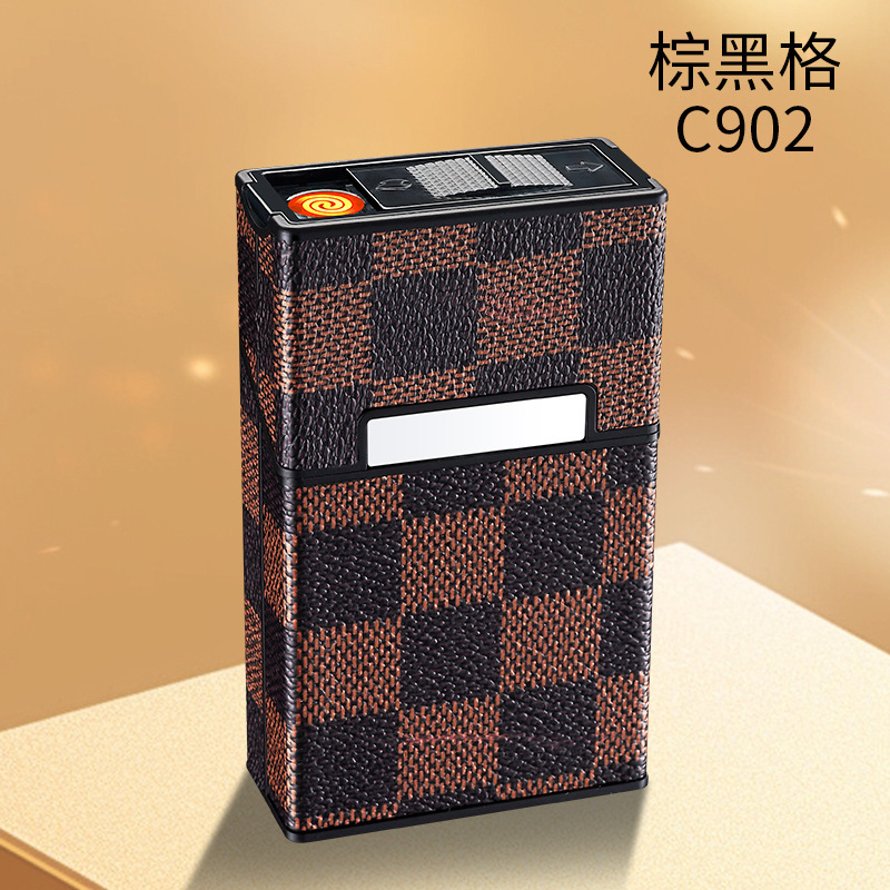 新しい 20 パックのレザータバコボックス充電式ライターオールインワンのソフトおよびハードボックスタバコケース、耐圧性、防湿性、ポータブルで耐久性があります。|undefined