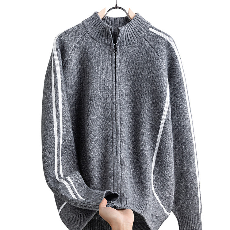 Comercio exterior otoño y invierno nuevo estilo de calentamiento a rayas de cuello cardigan suéter de punto masculino retro versátil suéter casual