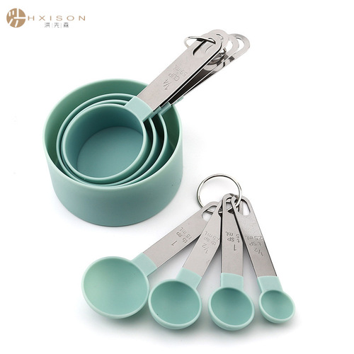 Stainless steel measuring cup measuring spoon set Plastic stainless steel handle measuring spoon 8-piece set combination with scale baking tools