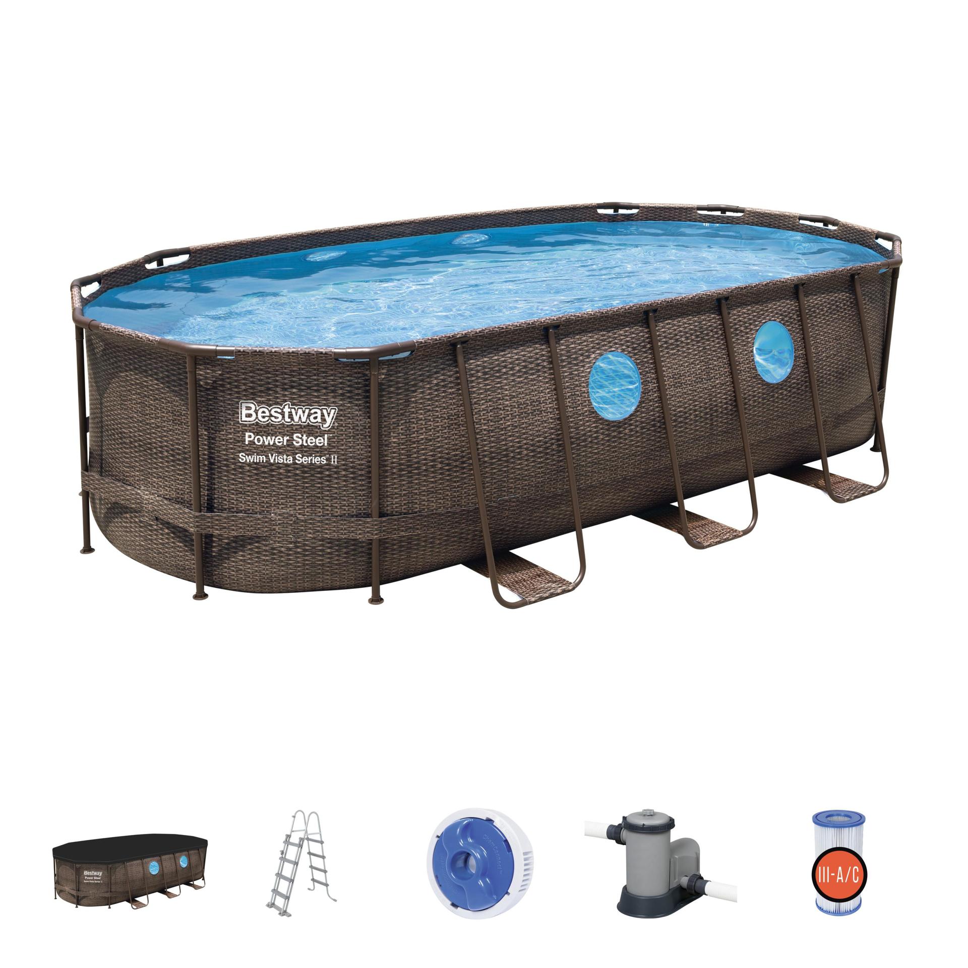 Bestway56716 Rattan Oval Bracket With Pump Pool Set Home Outdoor Thickened Large Swimming Pool
