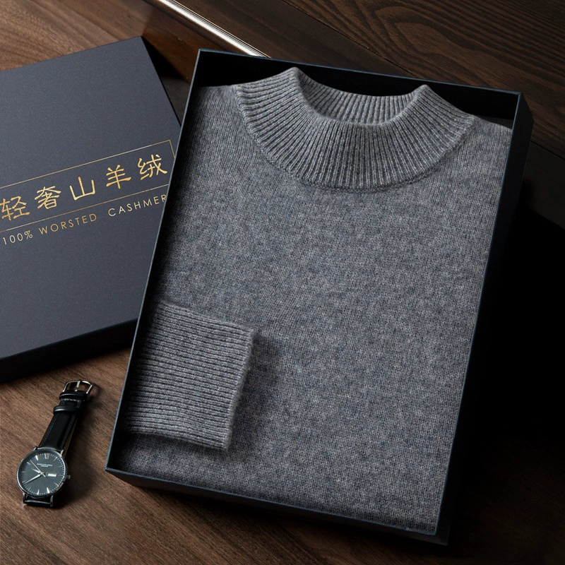 Colored cashmere fashionable knitted sweater, increased thickness, high collar